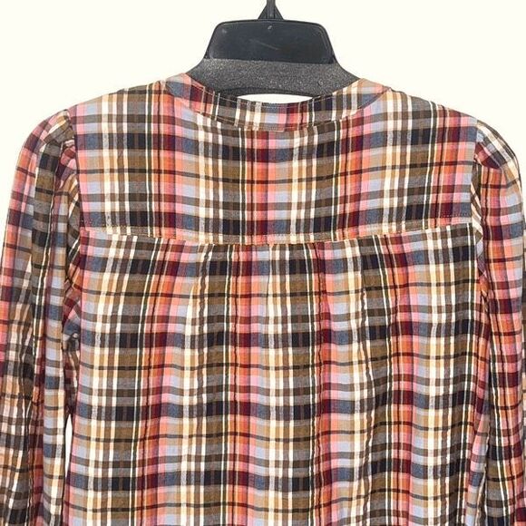 Pilcro Womens Plaid Tie Neck Button Front Long Sleeve Blouse Multicolor Small - Picture 7 of 11